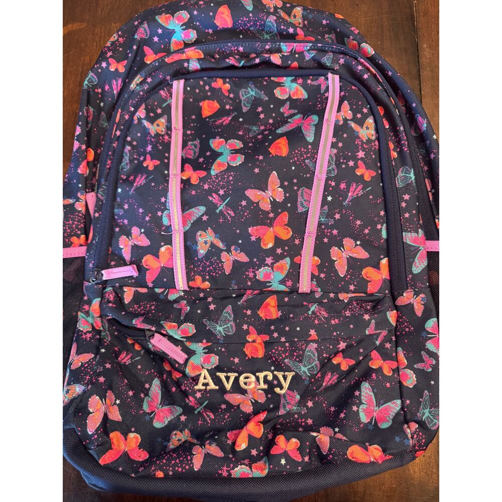 Lands end butterfly backpack Avery embroidery Navy pink purple